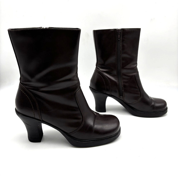 Vintage 00s Y2K Mudd 'CHARLOT' Brown Faux Leather Block Heel Mid Calf Boots 9M - Picture 4 of 16